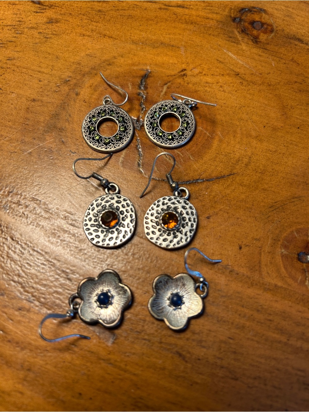 J JILL Silver Toned Jewel Crystal Circle Drop Earrings x 3 pairs